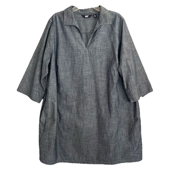 Lands' End Chambray Denim Dress Size 1X Coastal Preppy Resortwear Tunic Pockets - Picture 1 of 14